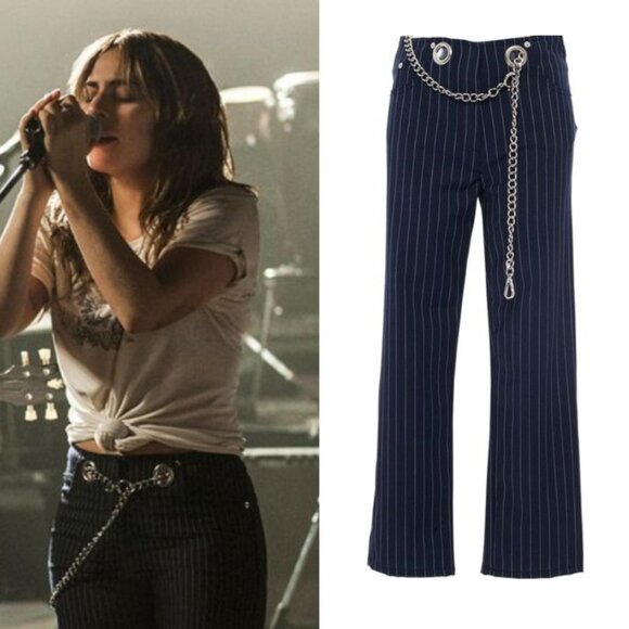Miaou Tommy Pinstripe Straight Leg Pant with Chain Belt - Picture 1 of 4
